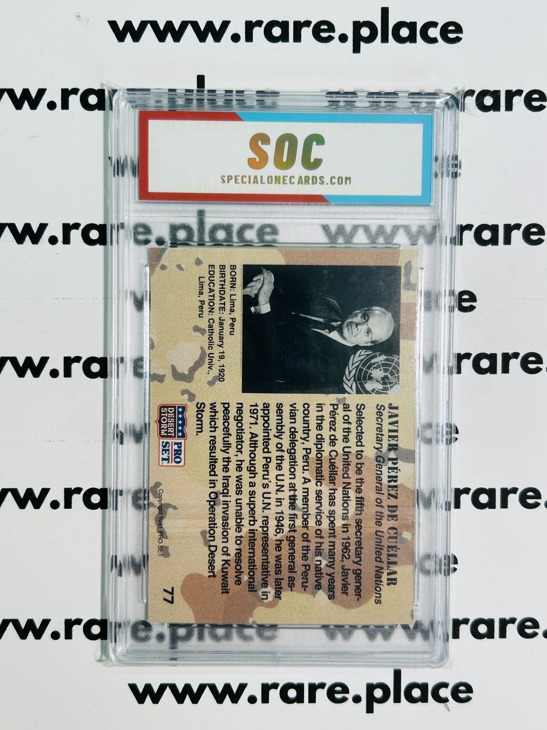 1991 Pro Set Javier Perez De Cuellar Desert Storm #77 SOC POP1 - Image 2