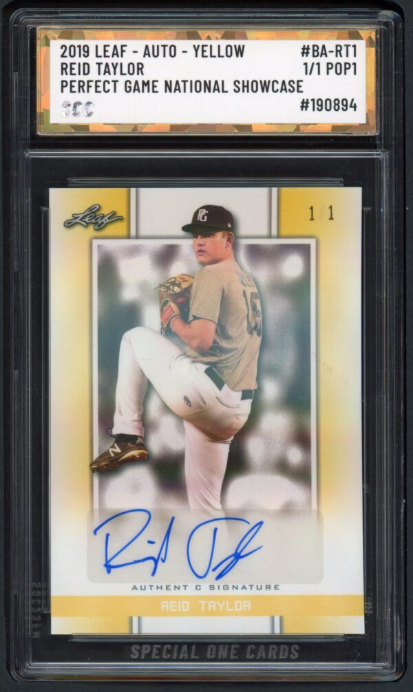 2019 LEAF #BA-RT1 REID TAYLOR PERFECT GAME NATIONAL SHOWCASE SOC POP1