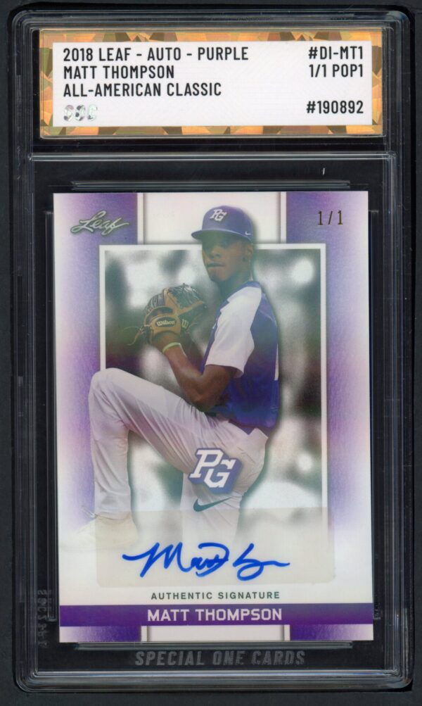 2018 LEAF #DI-MT1 MATT THOMPSON ALL-AMERICAN CLASSIC SOC POP1