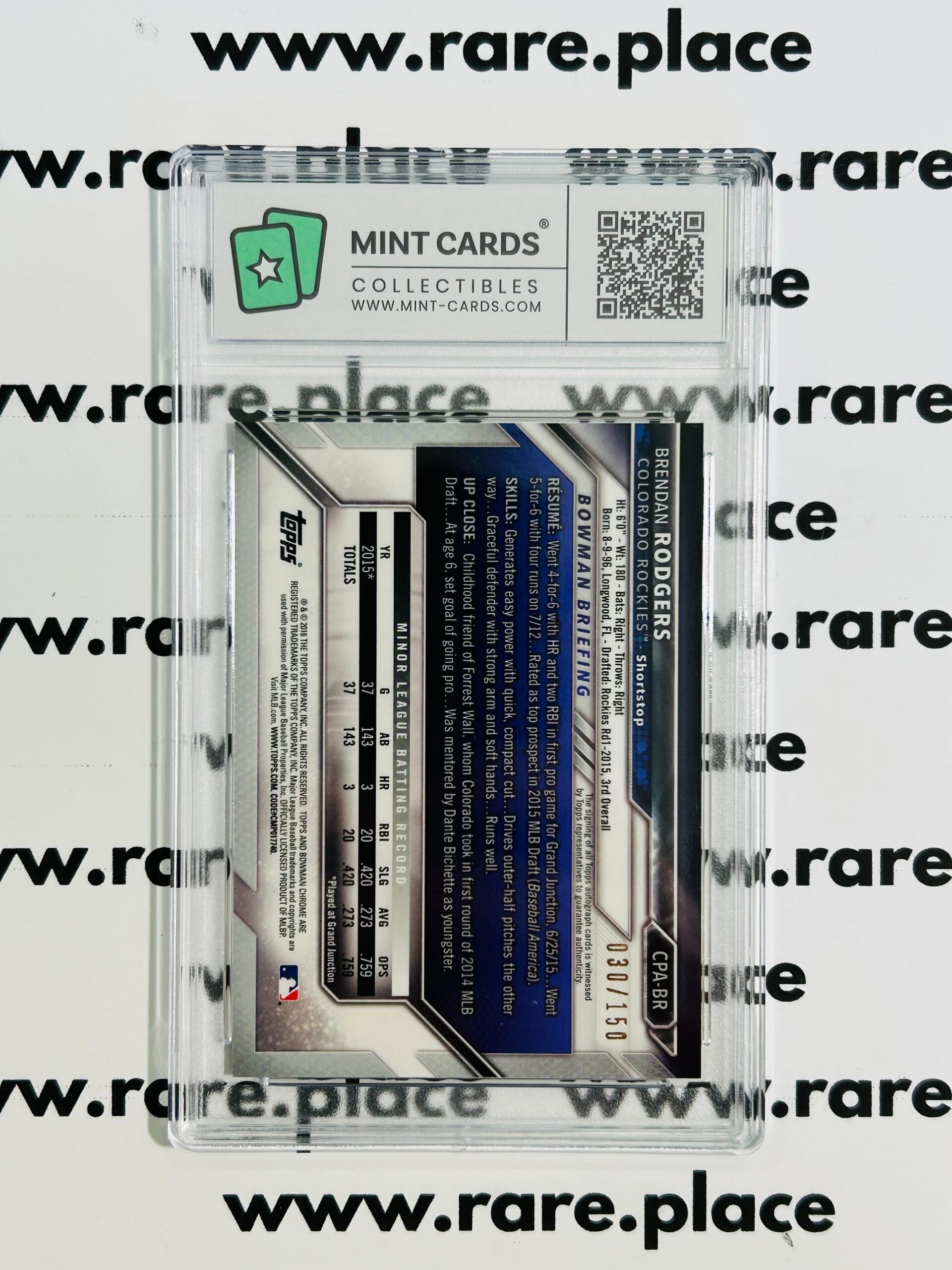 2016 Topps Chrome - Auto Brendan Rodgers #CPA-BR GEM MT 10 - Image 2