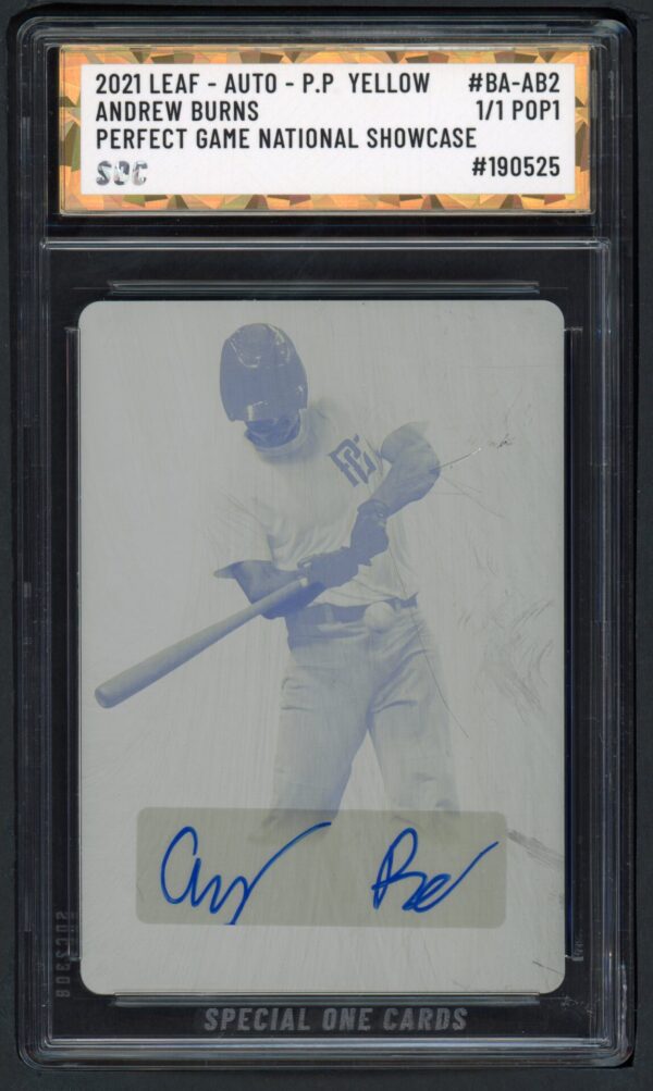 2021 LEAF #BA-AB2 ANDREW BURNS PERFECT GAME NATIONAL SHOWCASE SOC POP1