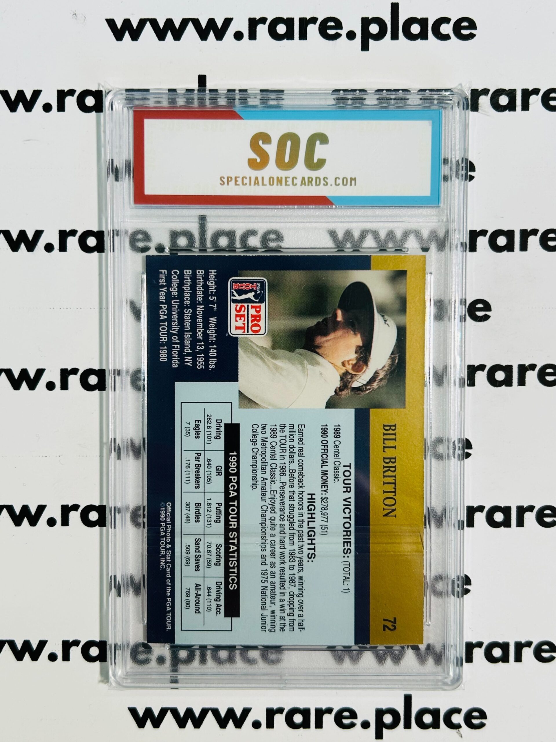 1990 Pro Set Bill Britton PGA Tour #72 SOC POP1 - Image 2