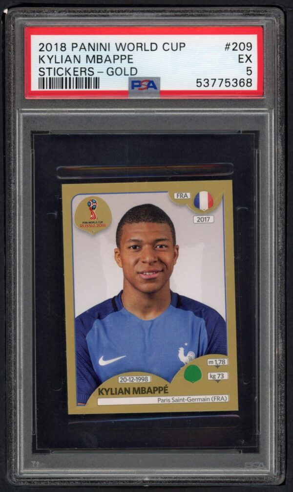 2018 PANINI WORLD CUP KYLIAN MBAPPE #209 PSA 5 STICKERS GOLD
