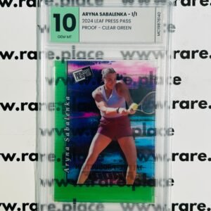 2024 Leaf Press Pass – Aryna Sabalenka 1/1 Proof Clear Green GEM MINT 10