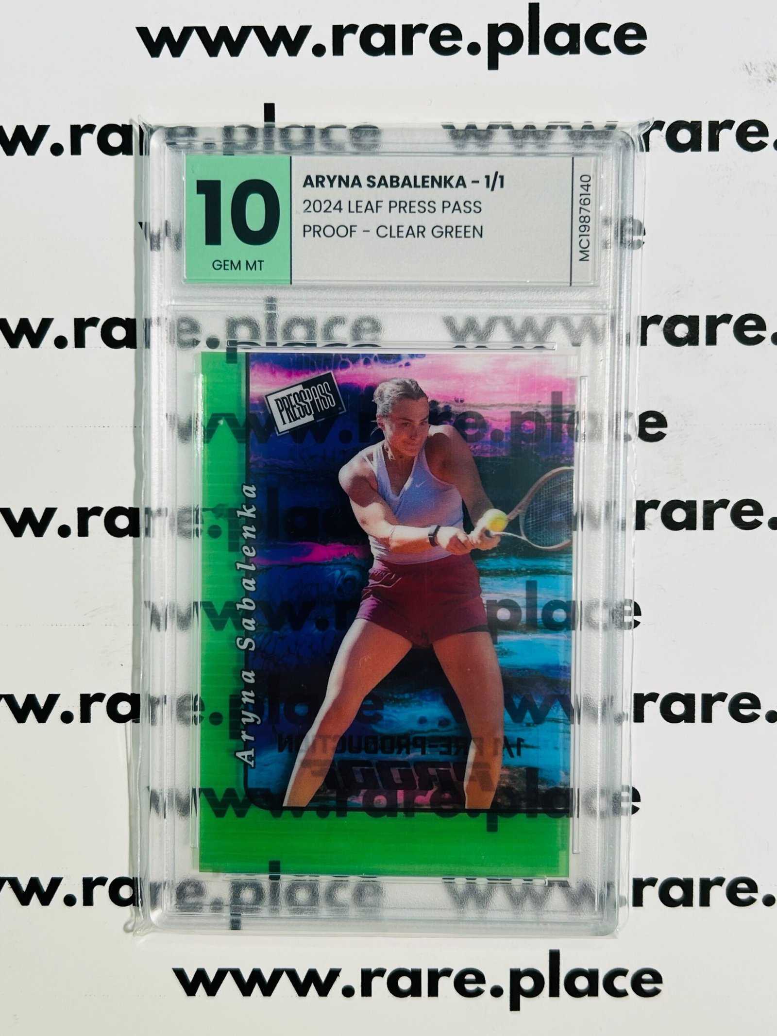 2024 Leaf Press Pass – Aryna Sabalenka 1/1 Proof Clear Green GEM MINT 10