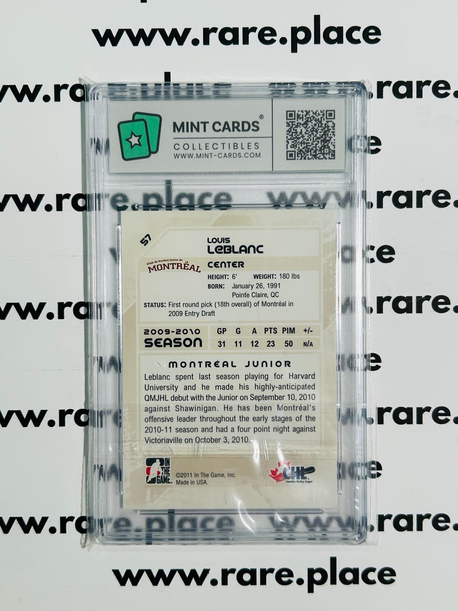 2011 Upper Deck – Auto Louis Leblanc #57 MINT 9 - Image 2