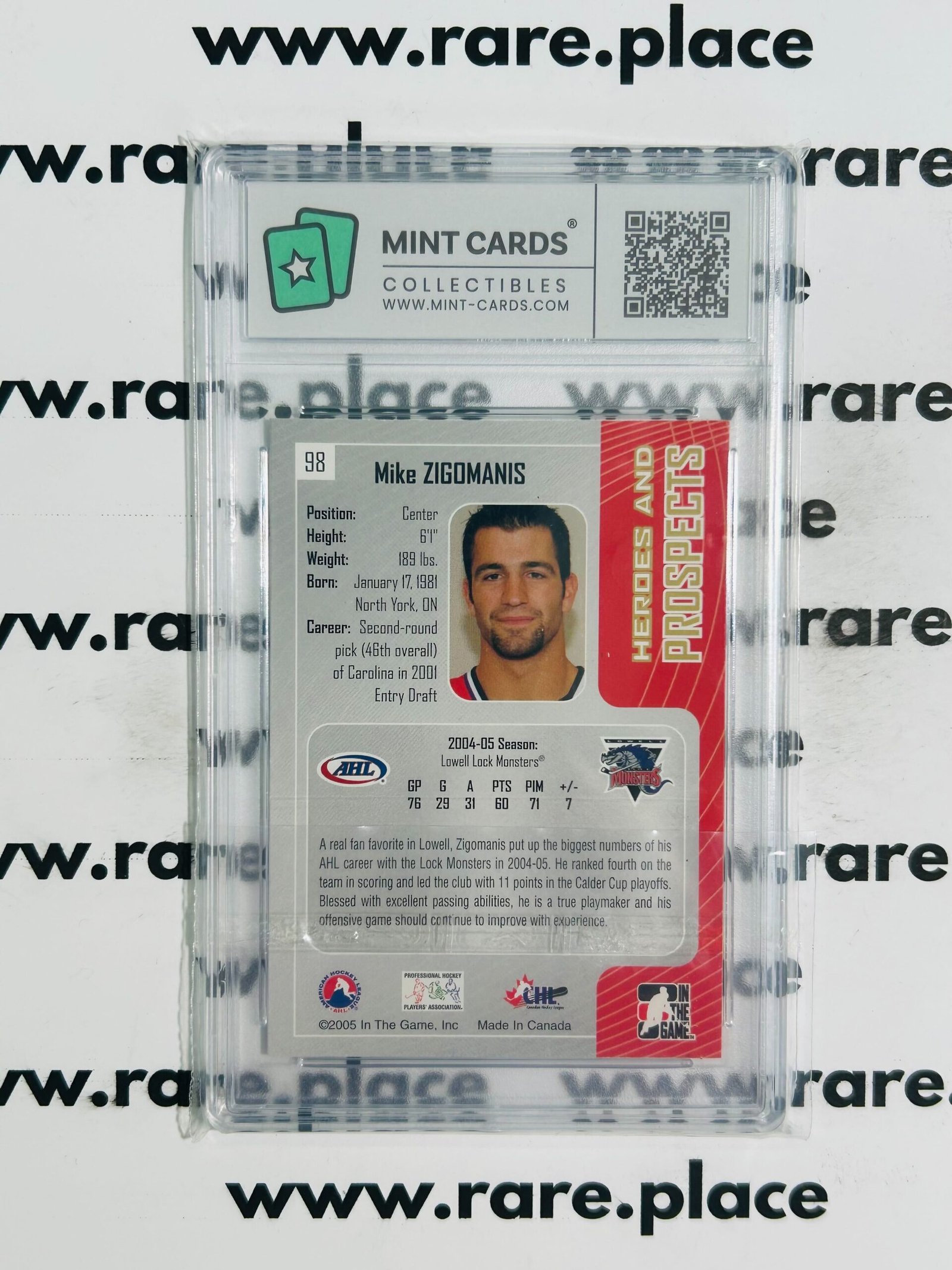 2005 In The Game - Auto Mike Zigomanis Heroes And Prospects #98 GEM MINT 10 - Image 2